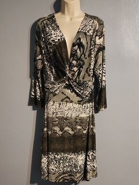 Mlle Gabrielle Olive & Black Twist-Front Long Sleeve Dress